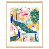 Utopia, Tropical Wildlife Animals, Flamingo Peacock Seagull Vintage Botanical Palm thumbnail