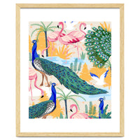 Utopia, Tropical Wildlife Animals, Flamingo Peacock Seagull Vintage Botanical Palm