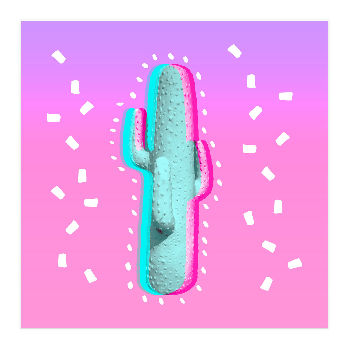Modern 3 D Color Channel Cactus Photography Pink Purple Gradient 90's Pattern (Print Only)