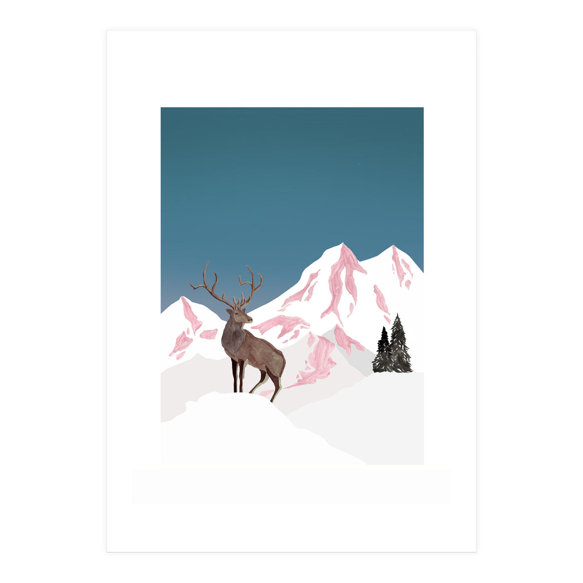 Mountain Love Winter Stag (Print Only)