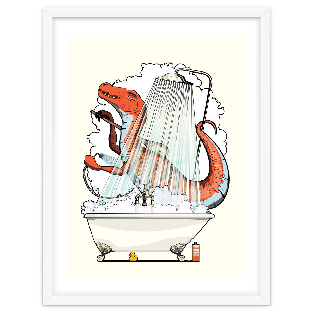 Dinosaur Velociraptor in the Shower, funny bathroom humour