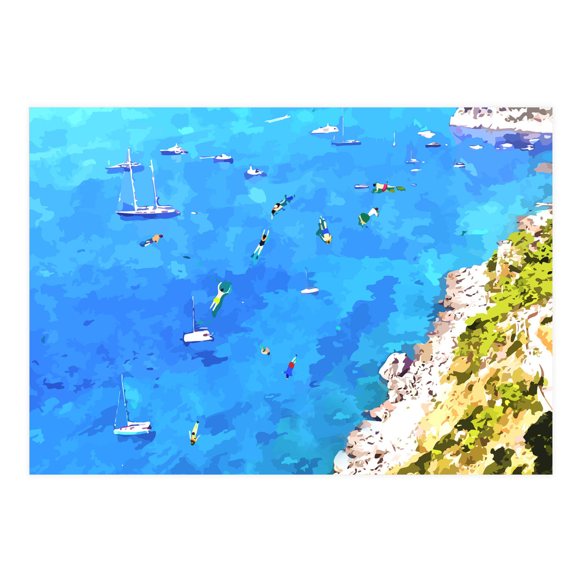 Capri Islands | Tropical Travel Summer Island | Ocean Sea Beach Swim Sail Painting  (Print Only)