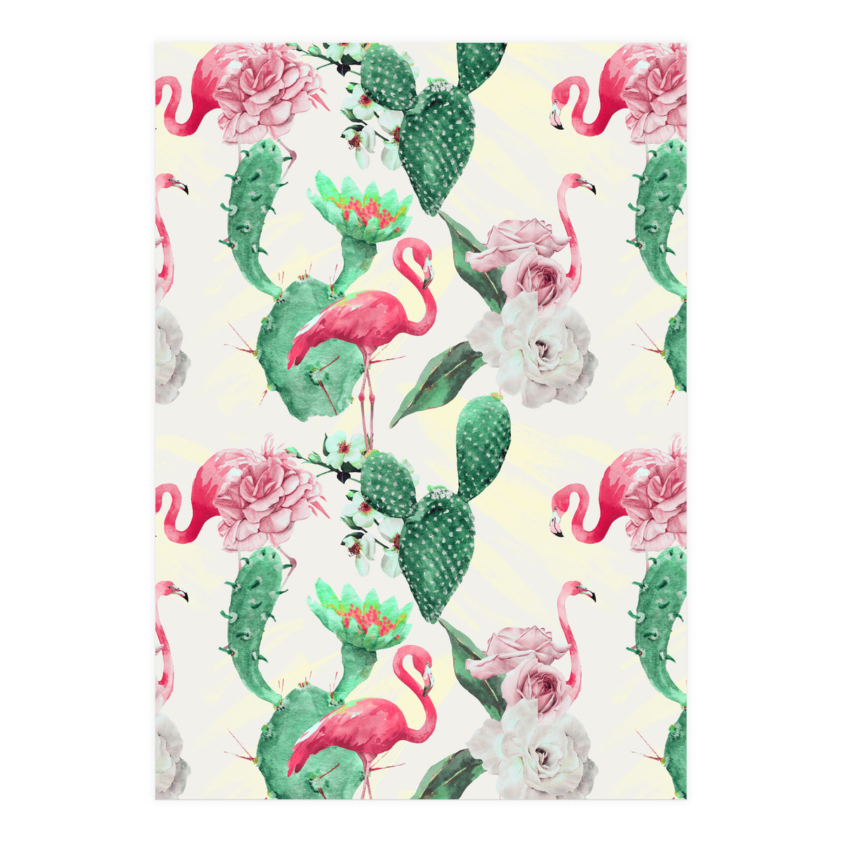 Flamingos, geometric and flowers (Print Only)