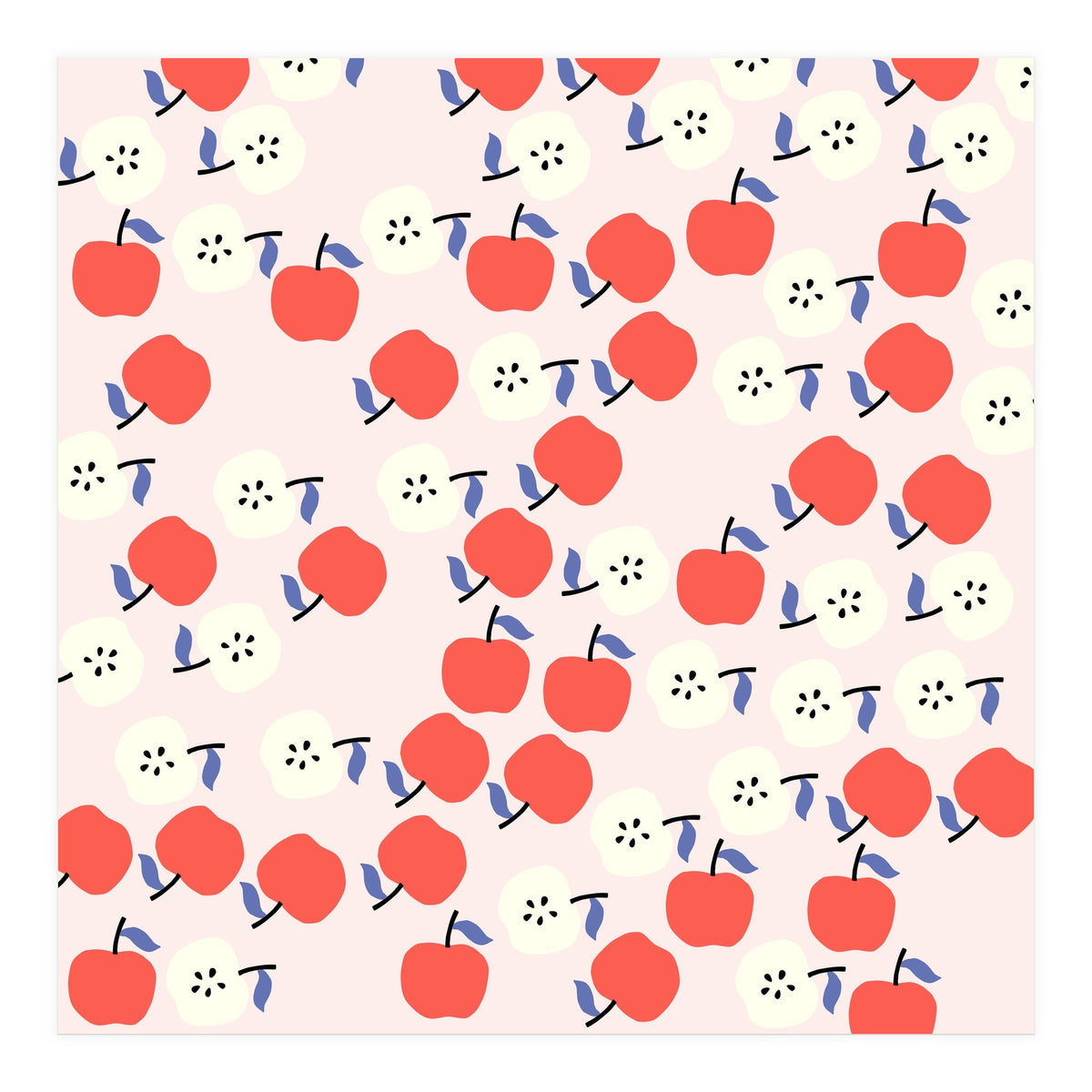 Cute Red Apples Pattern on Pink Background (Print Only)