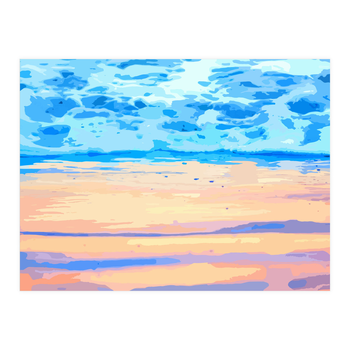 Sunset On The Shore | Beach Pastel Scenic Nature | Sea Ocean Landscape Painting (Print Only)