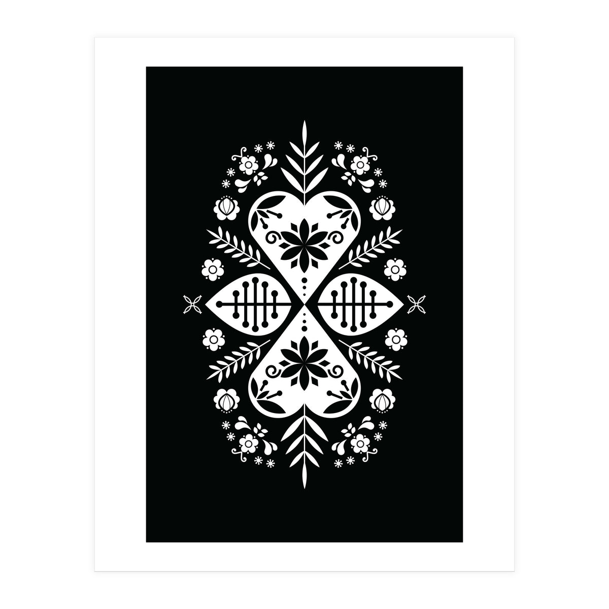 Scandinavian Folk Pattern Monochrome 01  (Print Only)