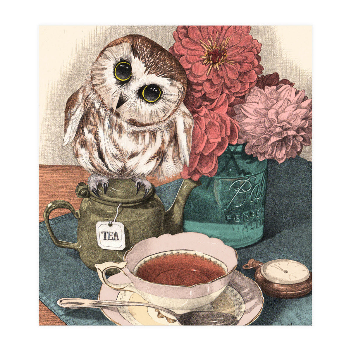 Sweet Little Tea Owl (Print Only)