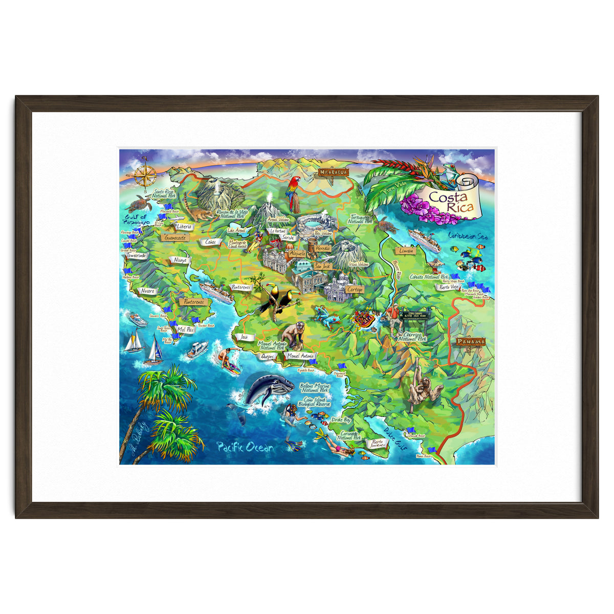 Costa Rica Map Illustration