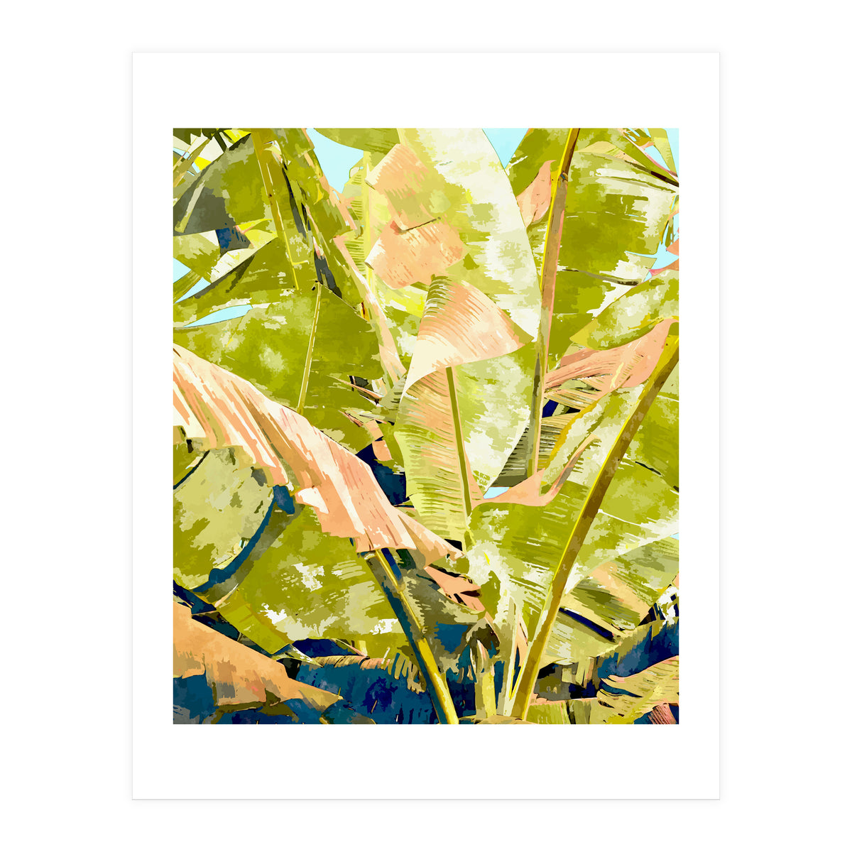 Blush Banana Tree, Tropical Banana Leaves Painting (Print Only)