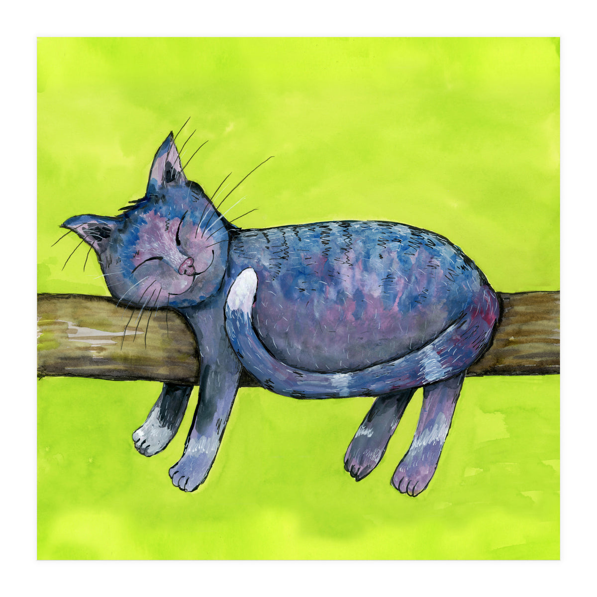 Sleeping cat in purpe (Print Only)