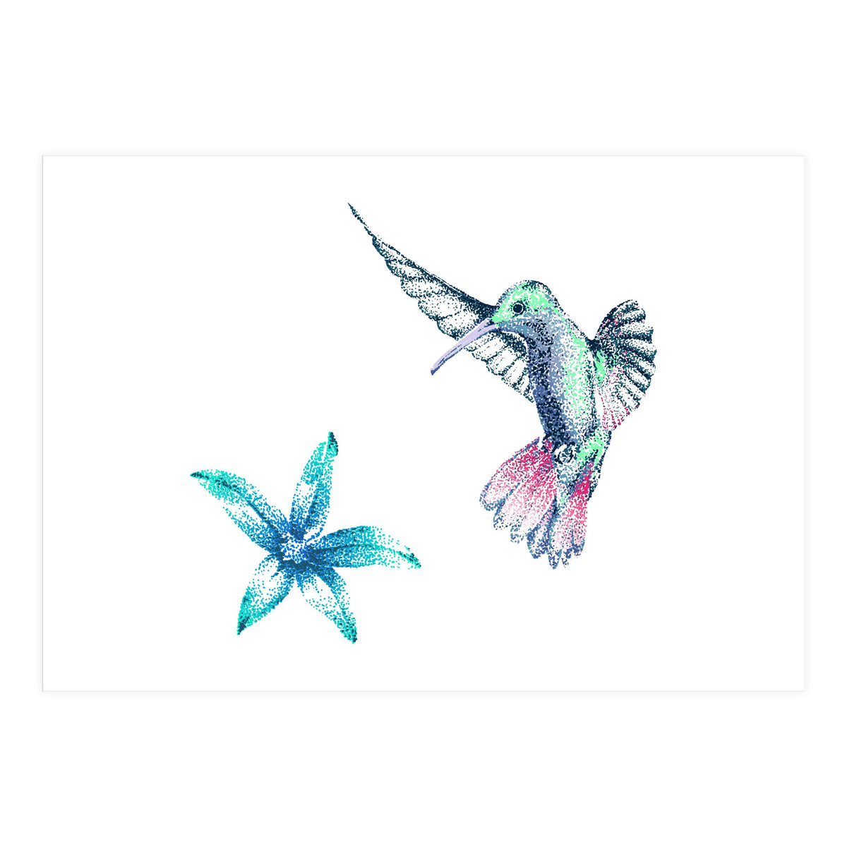 Green Hummingbird And Tropical Flower (Print Only)