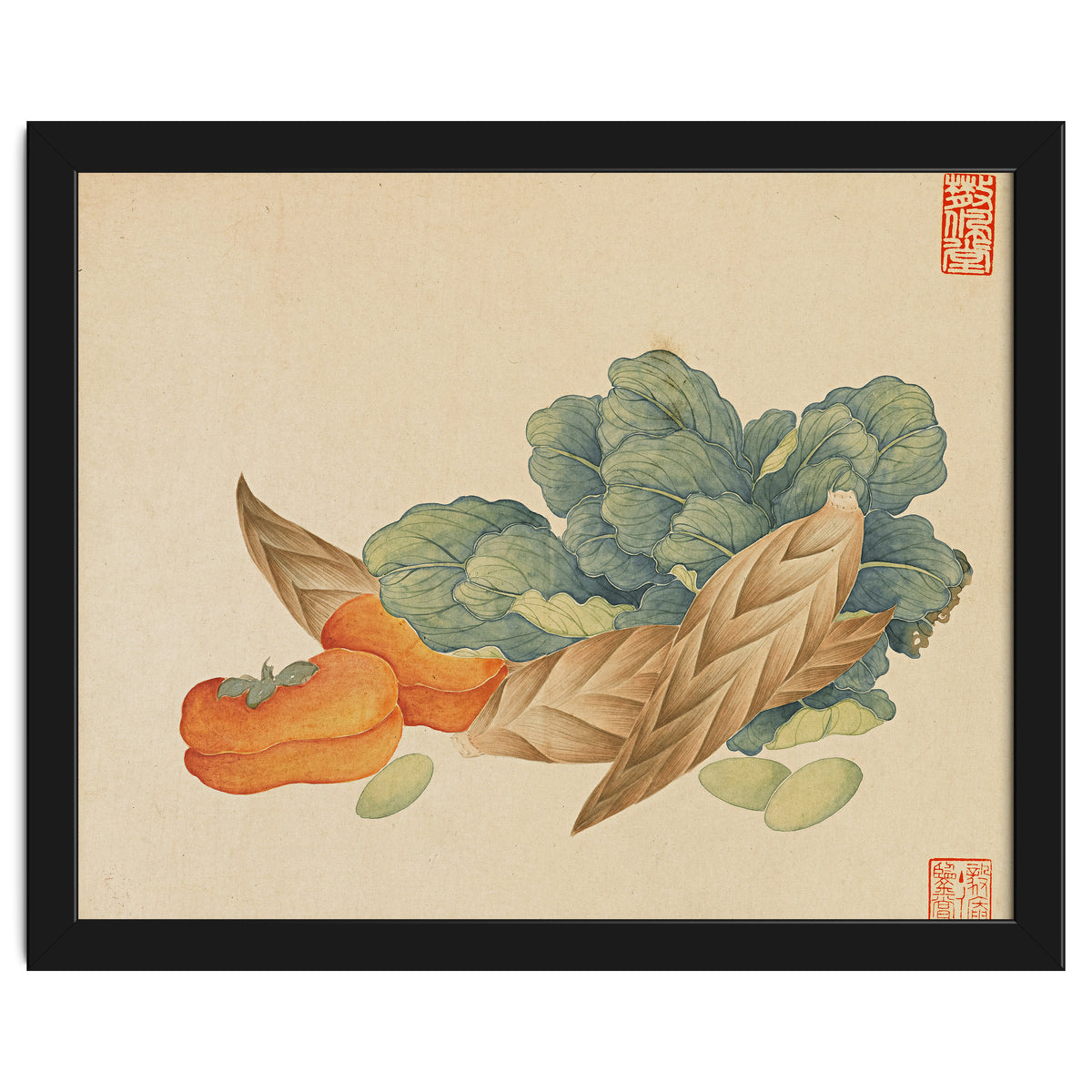 Wang Chengyu~flowers And Vegetables, Vegetables, Fruits, Chinese Cabbage, Lentils, Bamboo Shoots, Persimmons