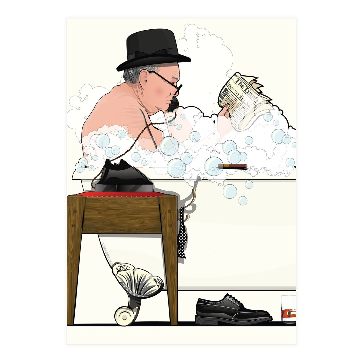 Winston Churchill in Bathtub, Funny Bathroom Humour (Print Only)