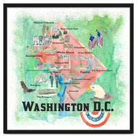 Washington Dc Usa Illustrated Travel Poster Favorite Map Tourist Highlights