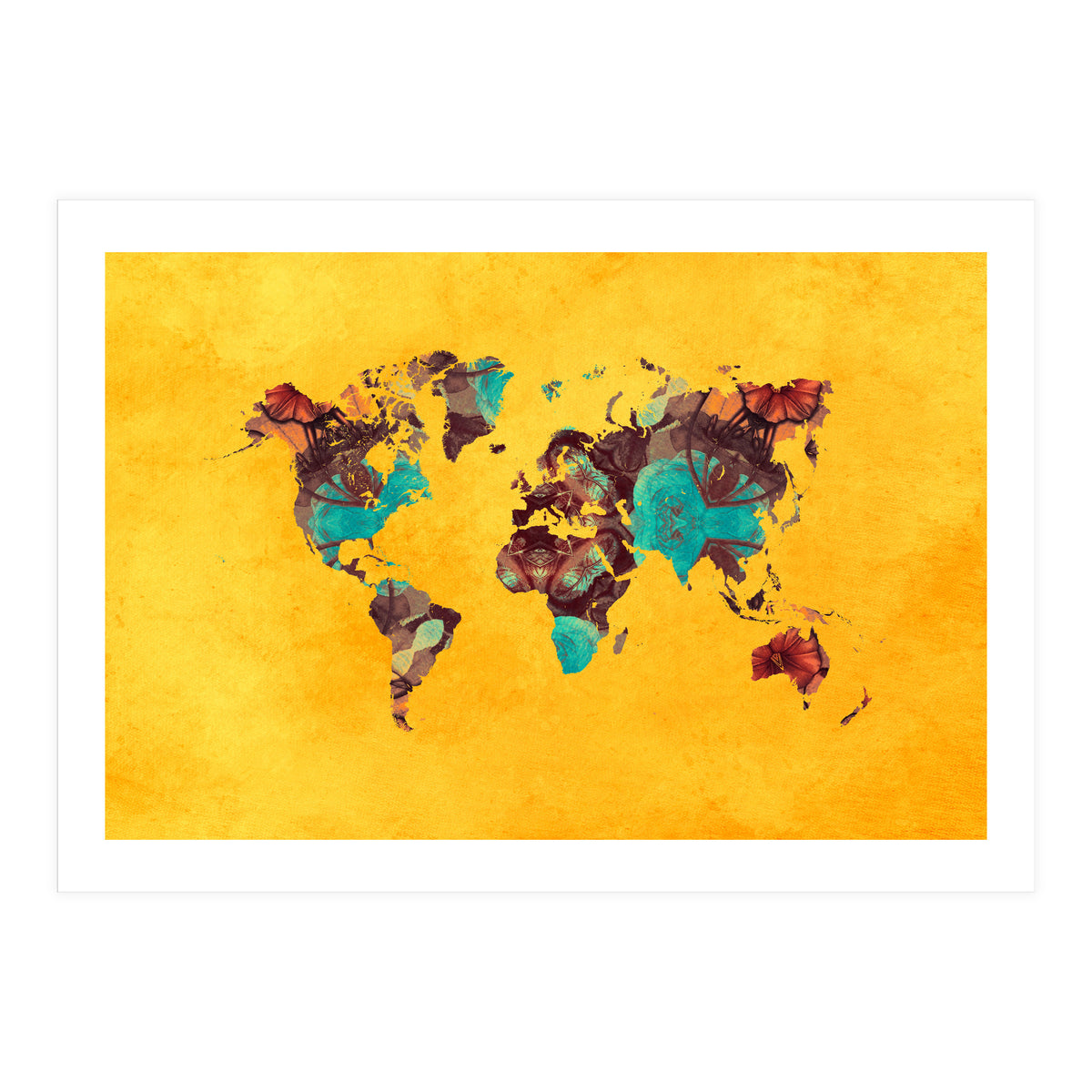 world map yellow art (Print Only)