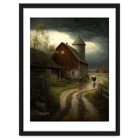 19th Century Farm Scene Oil Painting