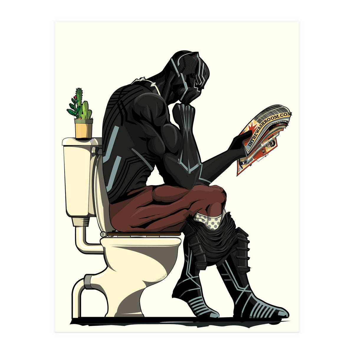 Black Panther on the Toilet, funny bathroom humour (Print Only)