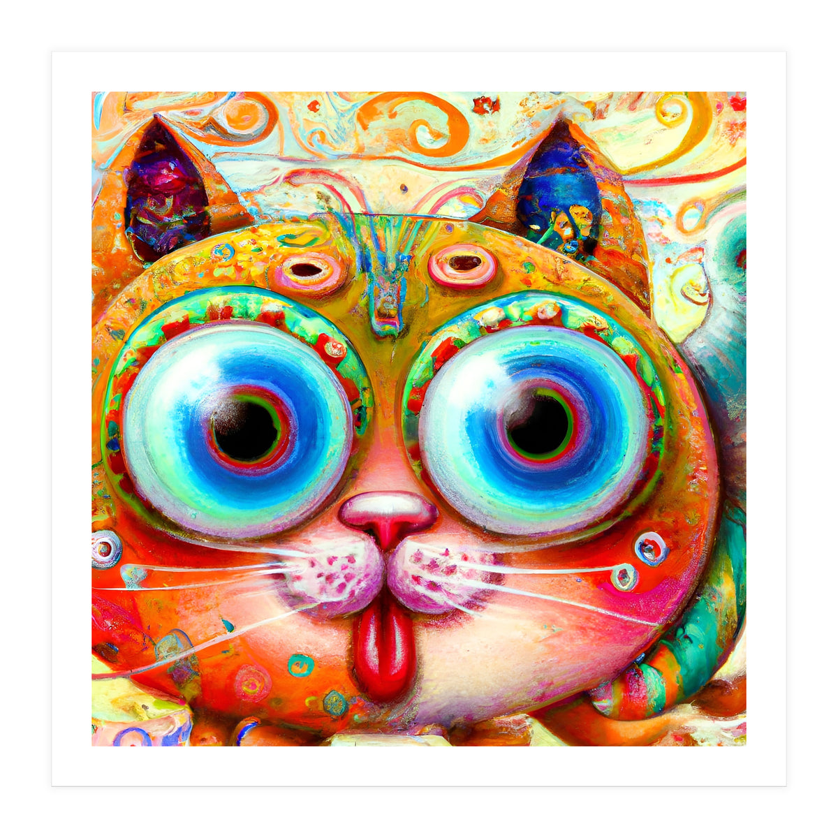 Chaotic and Colorful Fantasy Cat sticking out its Tongue (Print Only)