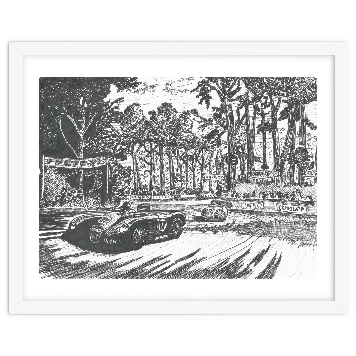 Jaguar C-Type Classic Le Mans Ink Drawing