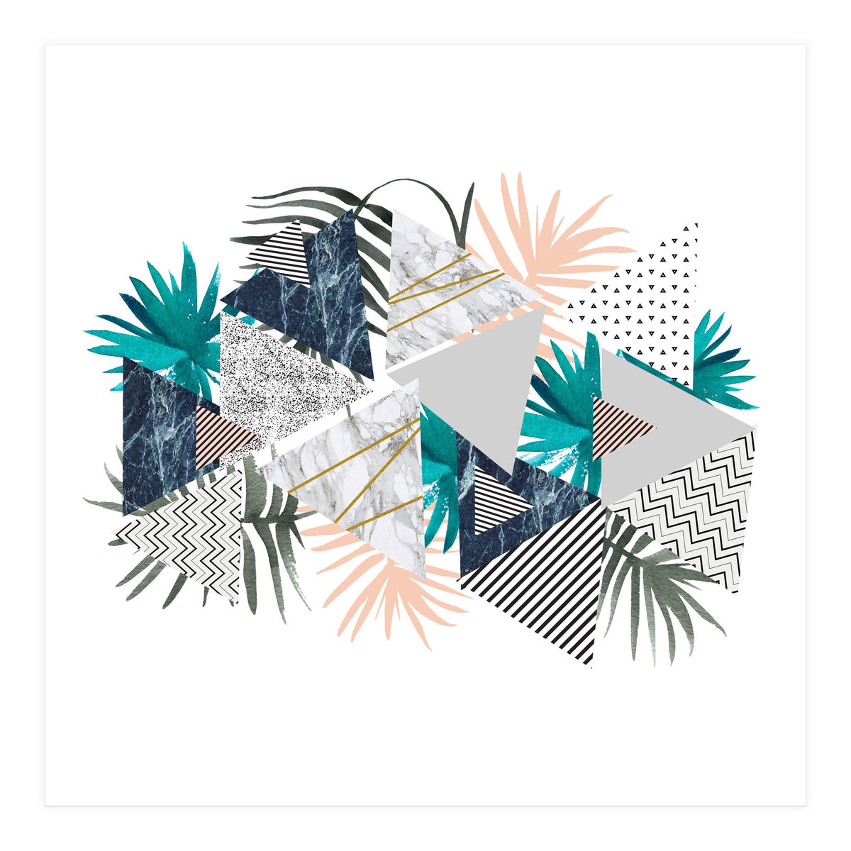 Abstract of geometric patterns with plants and marble I (Print Only)