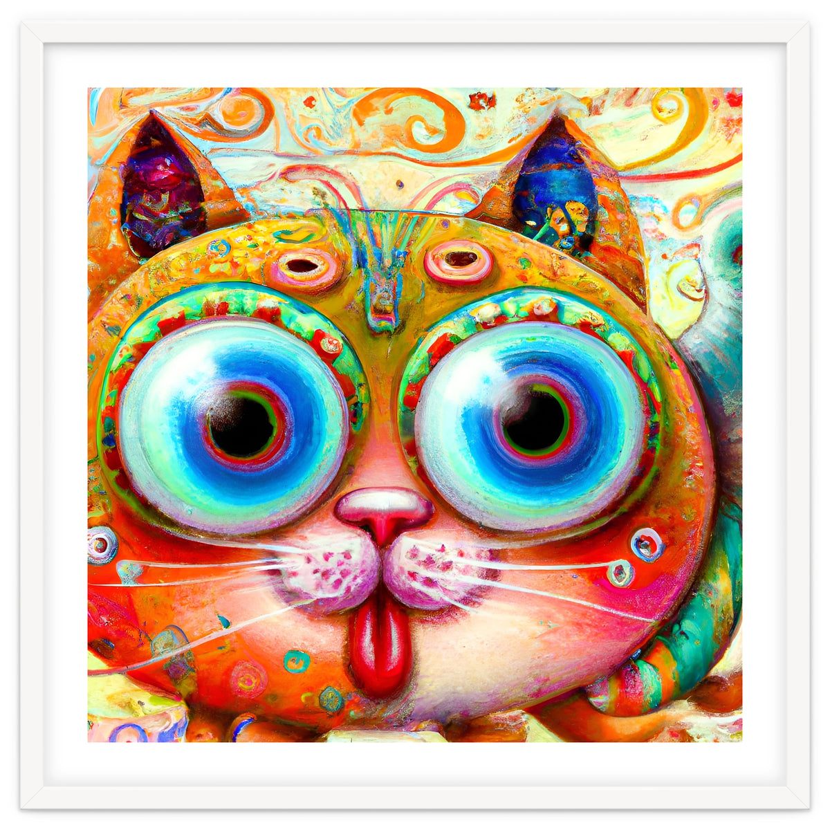 Chaotic and Colorful Fantasy Cat sticking out its Tongue