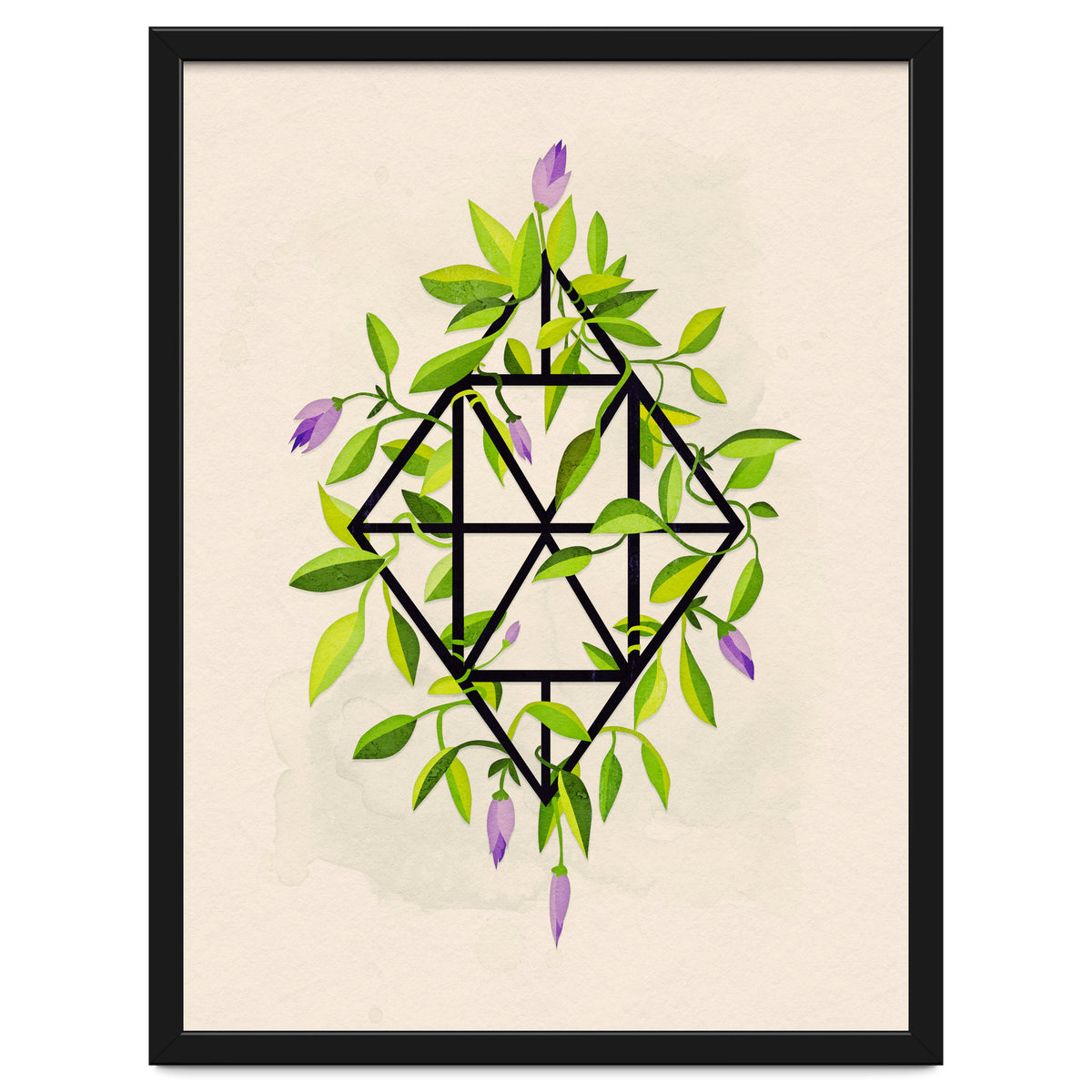 Geometric frame with leaves and flowers