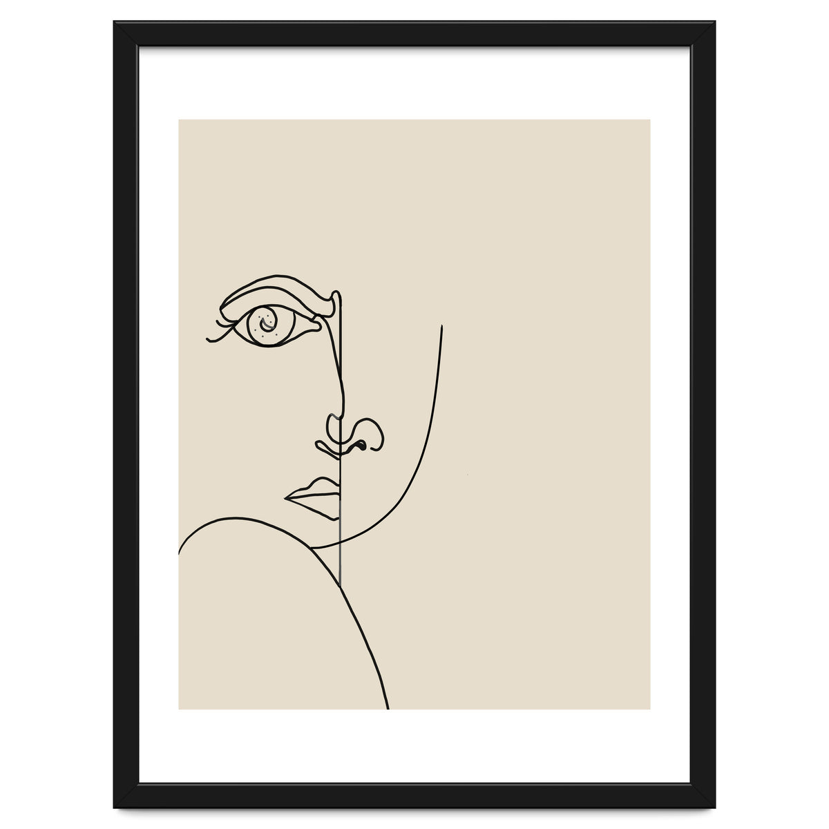 Looking Back : Moon Eyes, Abstract Face Line Art, Minimal Drawing Sketch People Scandinavian Neutral