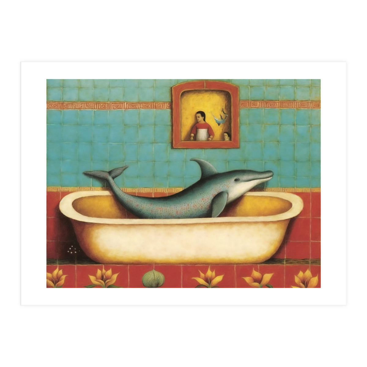 Dolphin In A Bath Folk Art (Print Only)