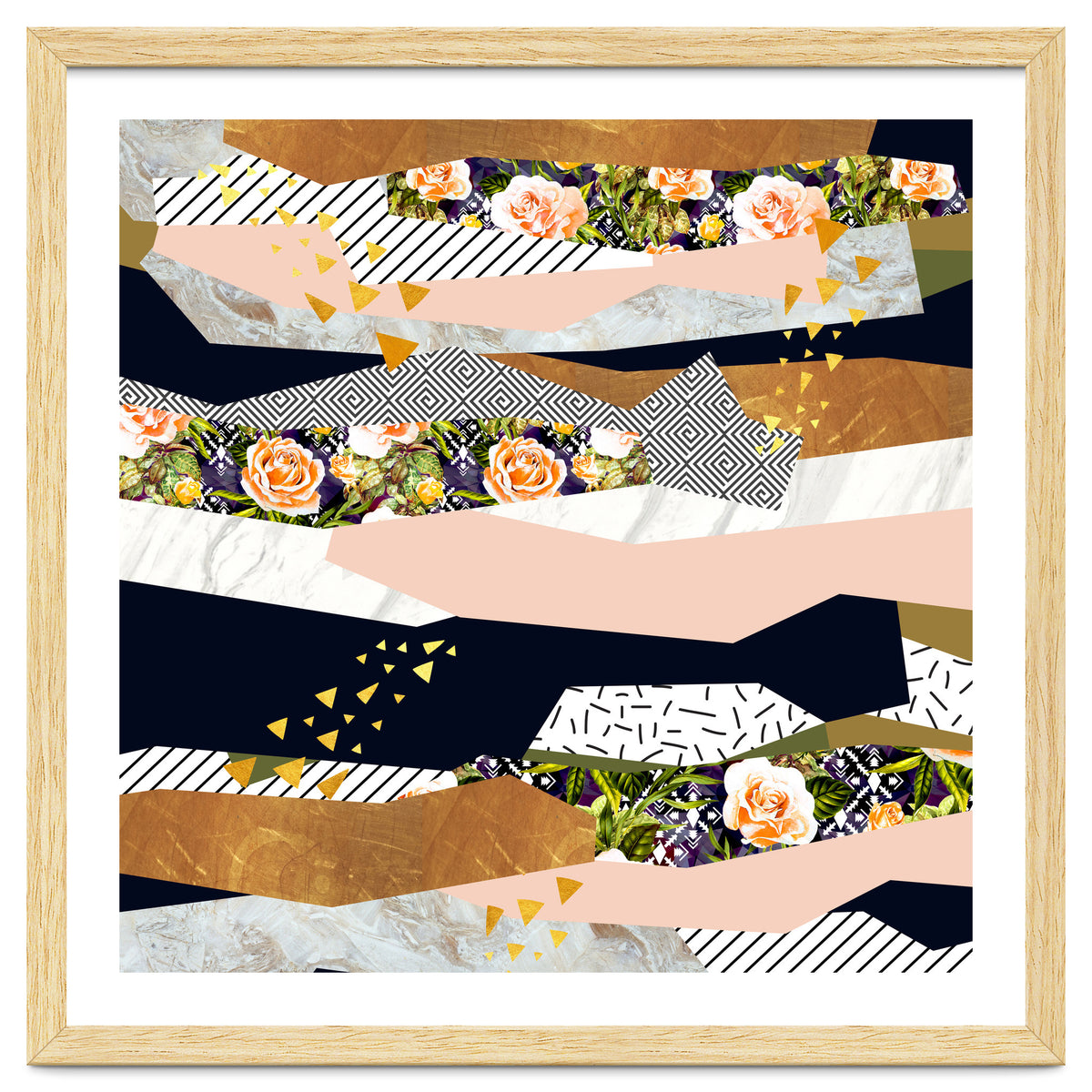 Collage of textured shapes and flowers