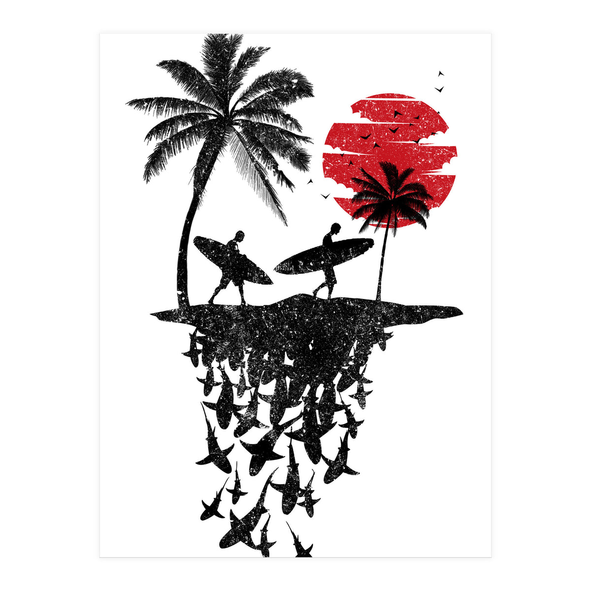 Surfer island sharks (Print Only)