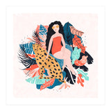 Black Hair Tropical Girl With Cheetah (Print Only) thumbnail