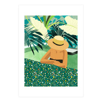 Chill, Modern Bohemian Black Woman Travel Illustration | Terrazzo Tropical Swimming Pool Fashion (Print Only)