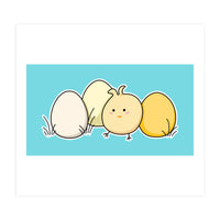 Kawaii Cute Chick And Eggs (Print Only)
