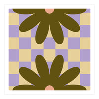 Retro Geometric Simple Flower on Checkerboard (Print Only)