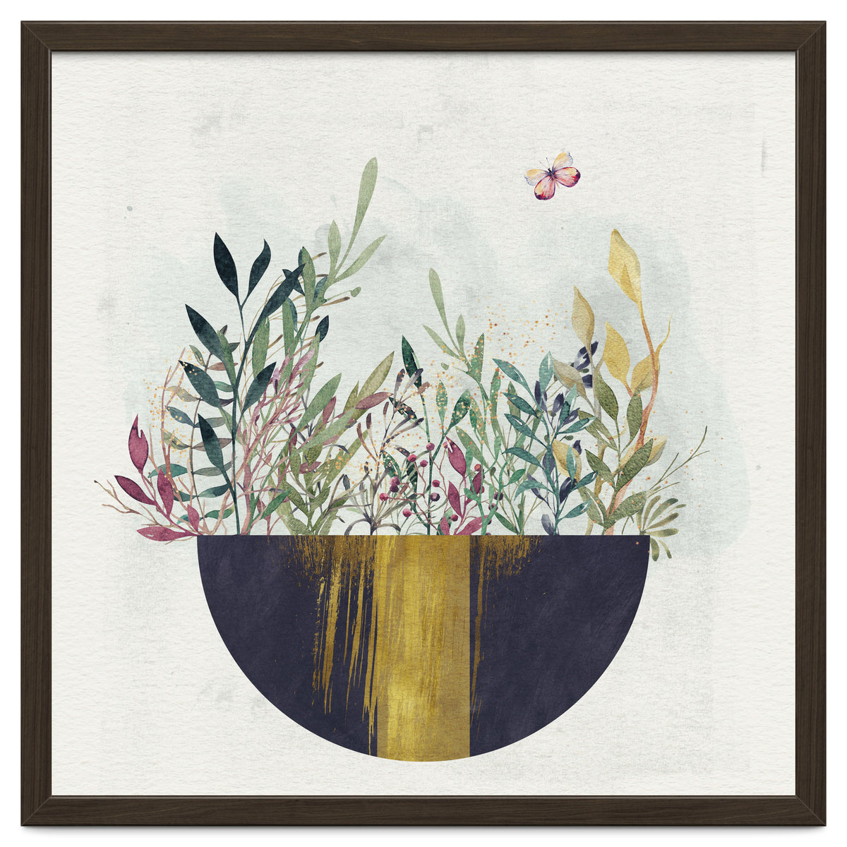 Flowers and leaves in a simple basket