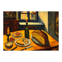 Table Setting of Bread and Cheese Oil Painting (Print Only)