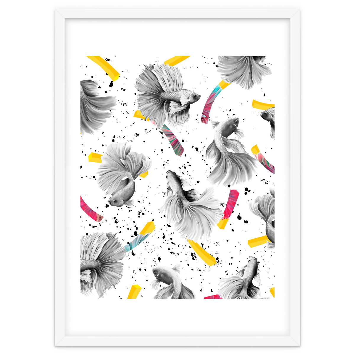 Fish & Chips, Eclectic Quirky Vintage British, French Fries Food Boho Illustration Graphic