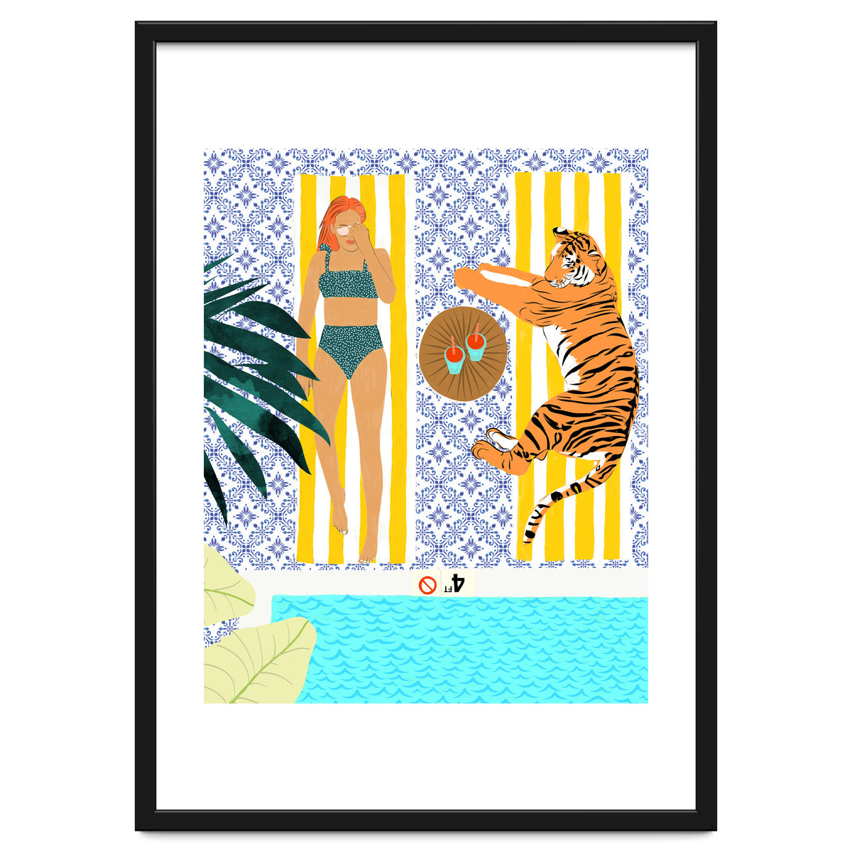How To Vacay With Your Tiger, Human Animal Connection Illustration, Tropical Travel Morocco Painting