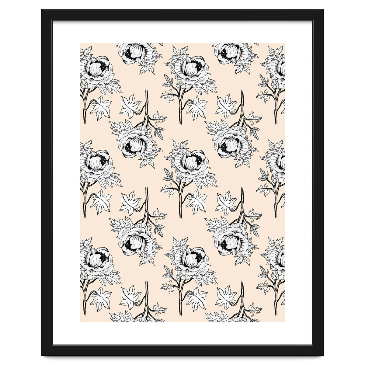 Drawing pattern of roses to pencil on beige