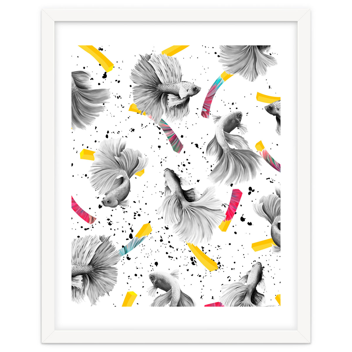 Fish & Chips, Eclectic Quirky Vintage British, French Fries Food Boho Illustration Graphic