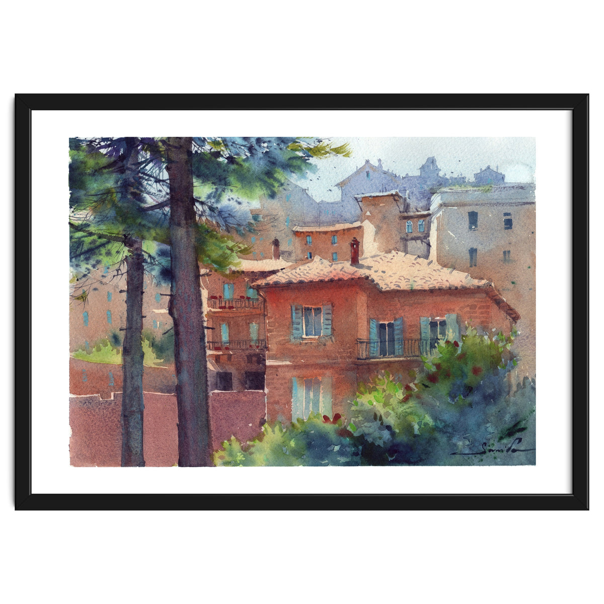 Sunny city landscape. Watercolor