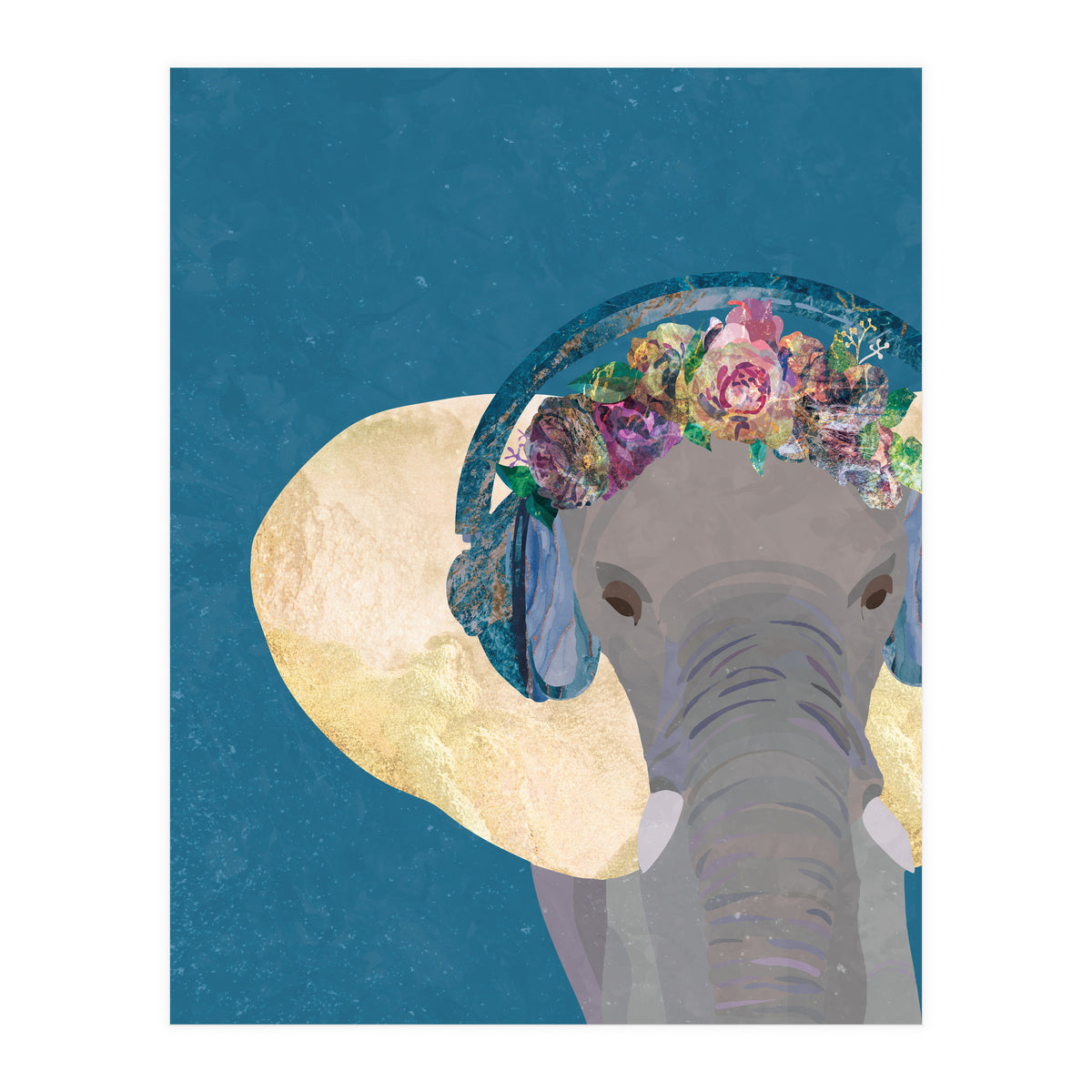 Boho Elephant listening to Music (Print Only)