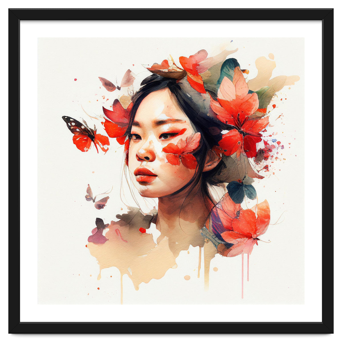 Watercolor Floral Asian Woman #5