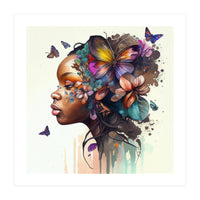 Watercolor Butterfly African Woman #8 (Print Only)
