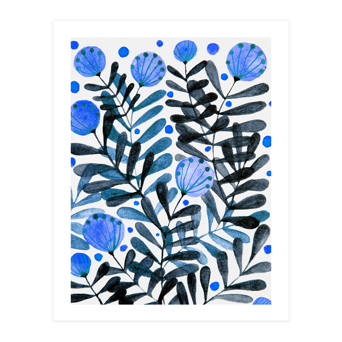 Flowers And Foliage Blue (Print Only)