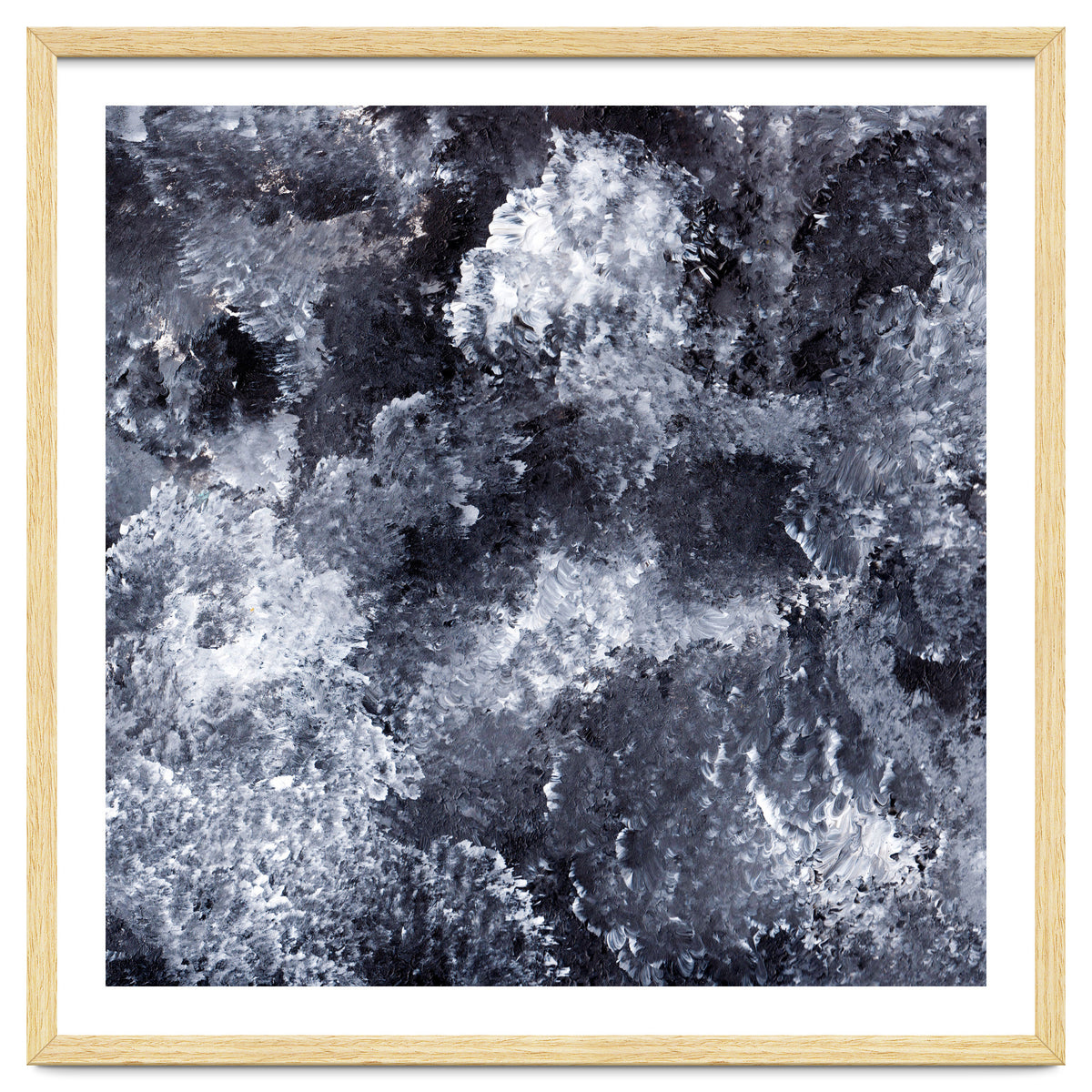 Modern Black White Acrylic Paint Brushstroke Ocean Waves