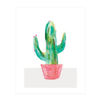 Painted Cactus In Coral Plant Pot (Print Only)
