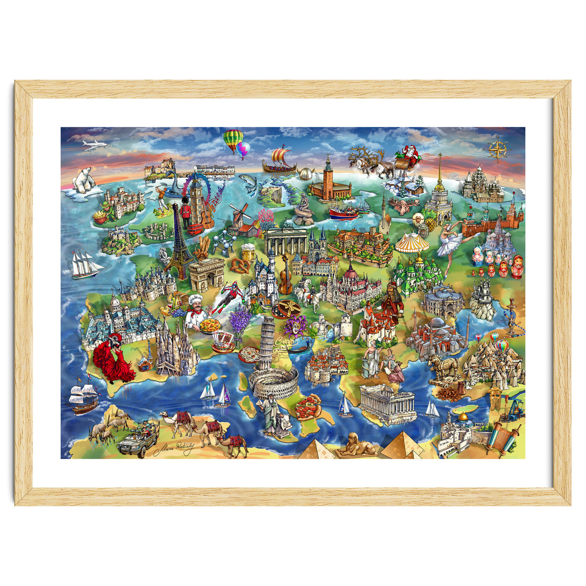 European World Wonders Illustrated Map