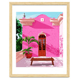 Pink Building Architecture | Pop Art Travel House Painting | Modern Bohemian Décor Spain Palace thumbnail