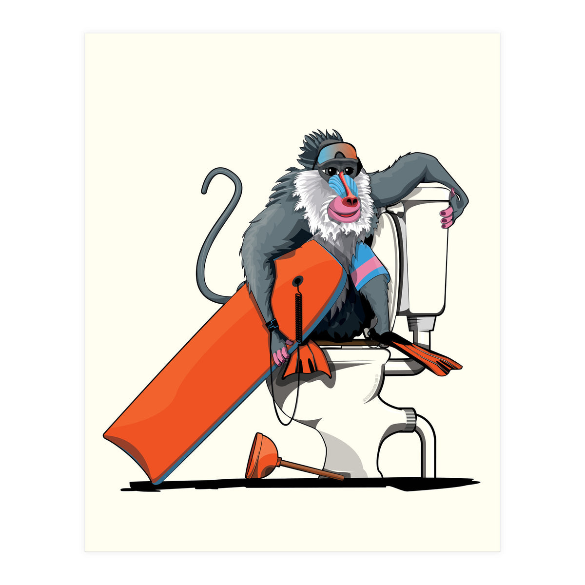 Baboon on the Toilet, Funny Bathroom Humour (Print Only)